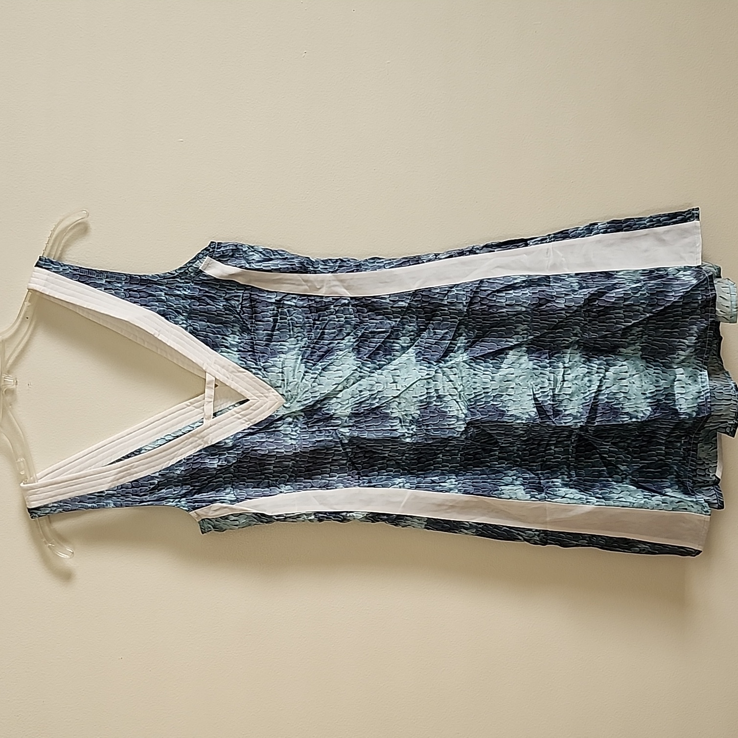 As By Df Neiman Marcus 100 Percent Silk Blue White Sleeveless Dress Womens Small